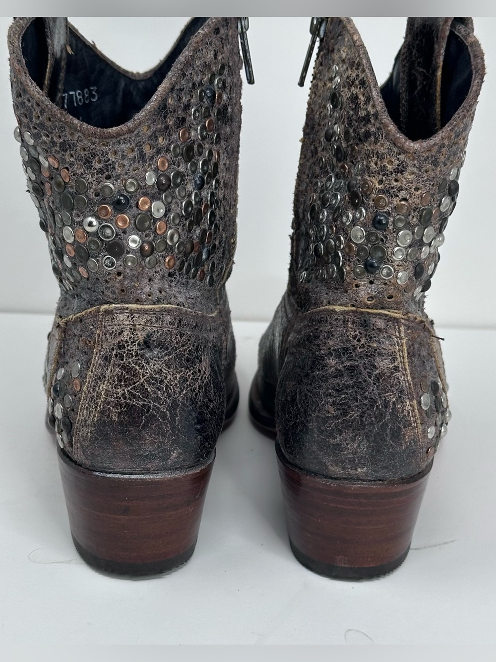 Frye Deborah Star Studded Ankle Boots Distresses - BROWN - Picture 5 of 13
